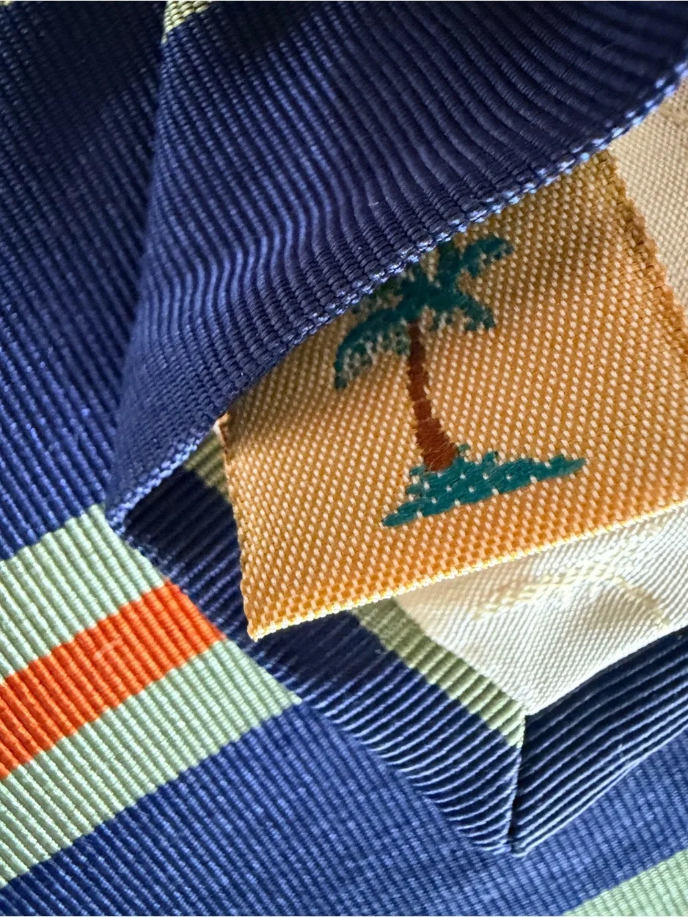 Vintage Tommy Bahama Off Island All Silk Striped Tie Made in USA Blue Orange
